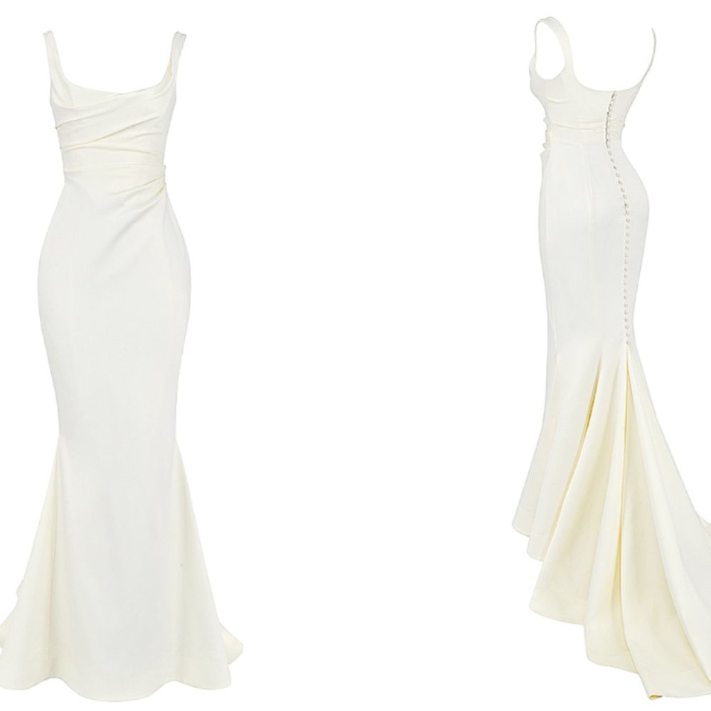 HOUSE OF CB 'Emilie' Off White Satin Mermaid Bridal Gown NWOT - Picture 11 of 16